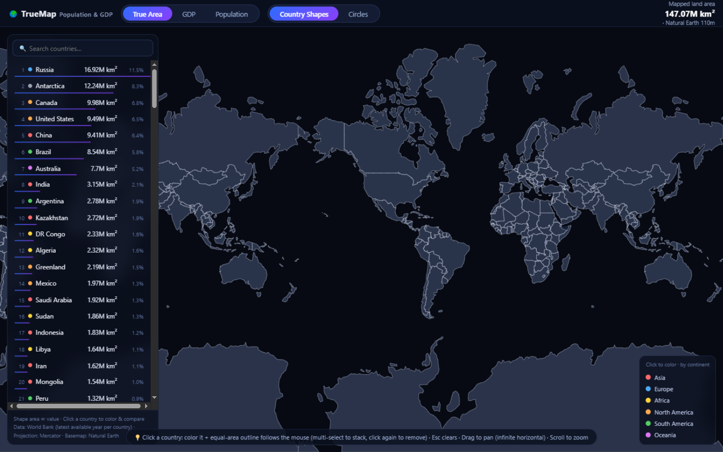 TrueMap · 真实比例世界地图